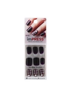 imPRESS Press-On Manicure Nails in Plum Purple with Plaid Accents